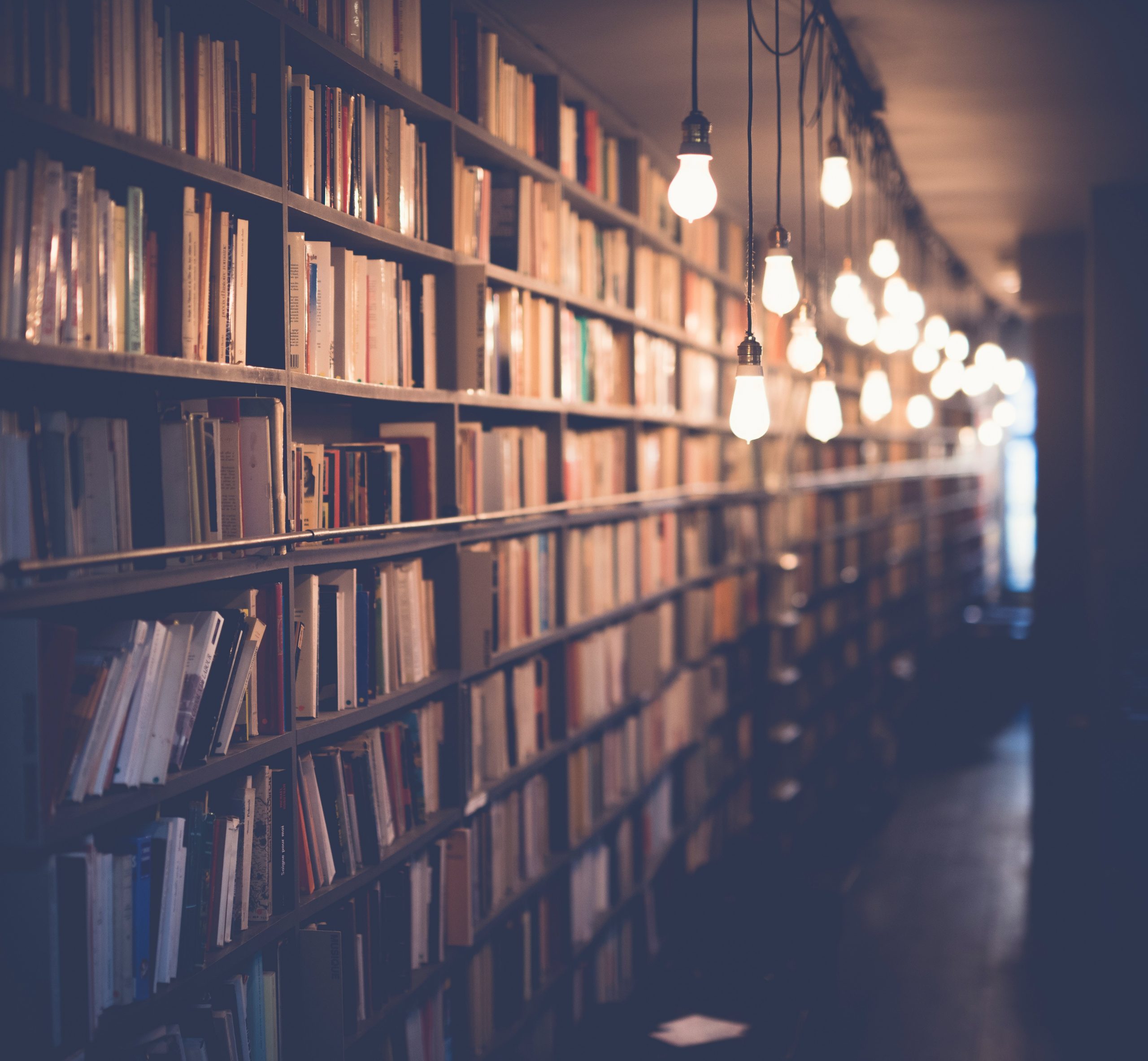 Library lighted up with lightbulbs