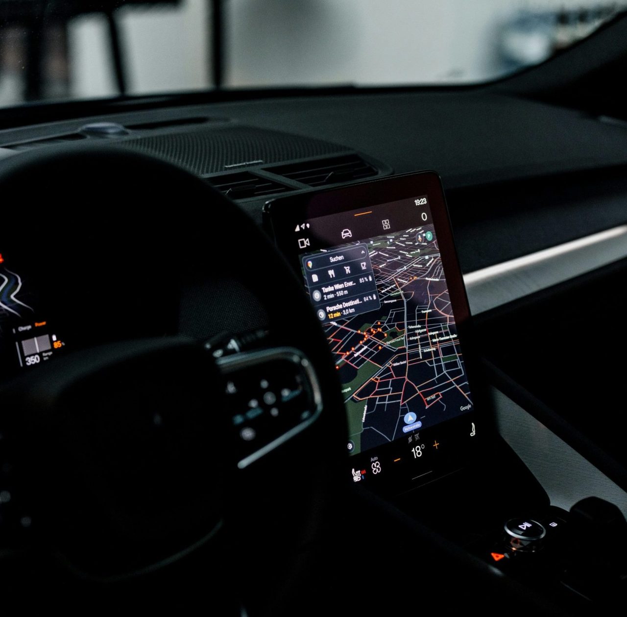 Interior of car with google maps