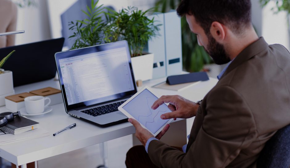 Professional man working on managing data services